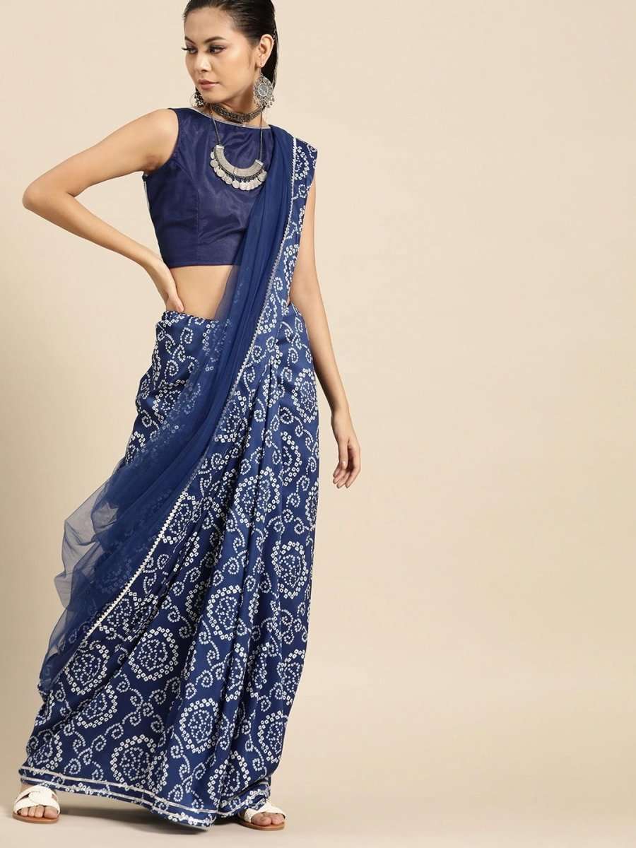 Cotton Navy Blue Printed Saree - inddus-us
