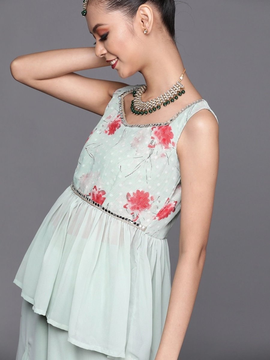 Cozy Sage Green Polyester Printed Crop Top - inddus-us