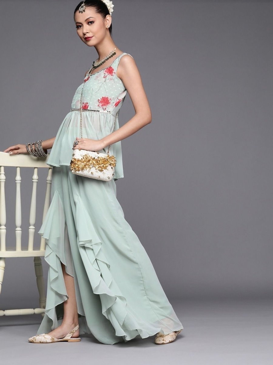 Cozy Sage Green Polyester Printed Crop Top - inddus-us