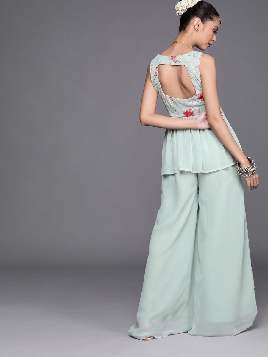 Cozy Sage Green Polyester Printed Crop Top - inddus-us