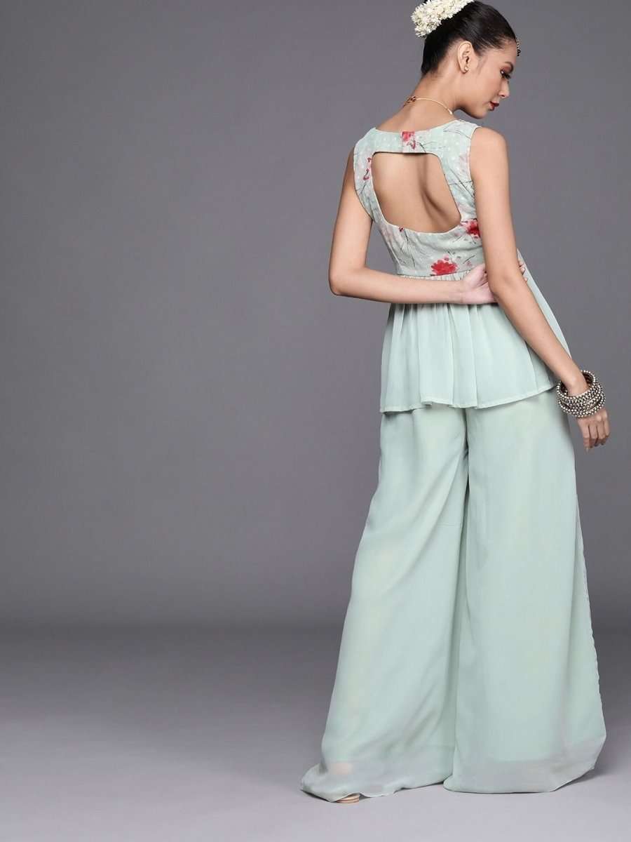 Cozy Sage Green Polyester Printed Crop Top - inddus-us
