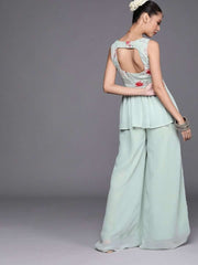 Cozy Sage Green Polyester Printed Crop Top - inddus-us