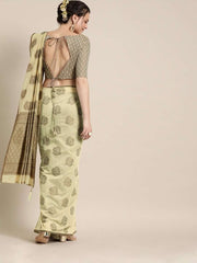Cream Cotton Blend Woven Design Party Wear Traditional Saree - inddus-us