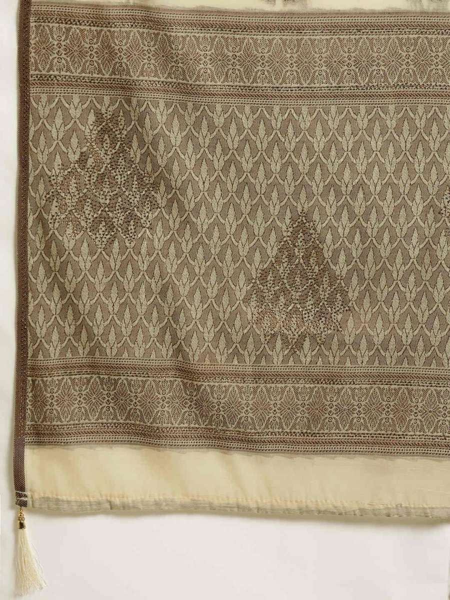 Cream Cotton Blend Woven Design Party Wear Traditional Saree - inddus-us