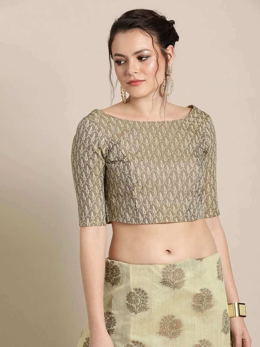 Cream Cotton Blend Woven Design Party Wear Traditional Saree - inddus-us