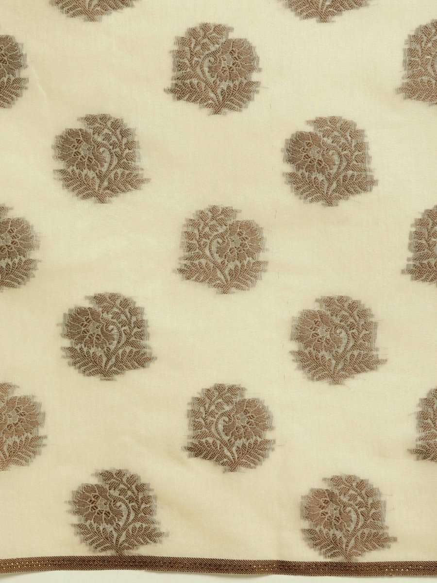 Cream Cotton Blend Woven Design Party Wear Traditional Saree - inddus-us
