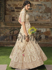 Cream Multi thread and Sequinned Embroidered lehenga - Inddus.com