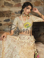 Cream Multi thread and Sequinned Embroidered lehenga - Inddus.com