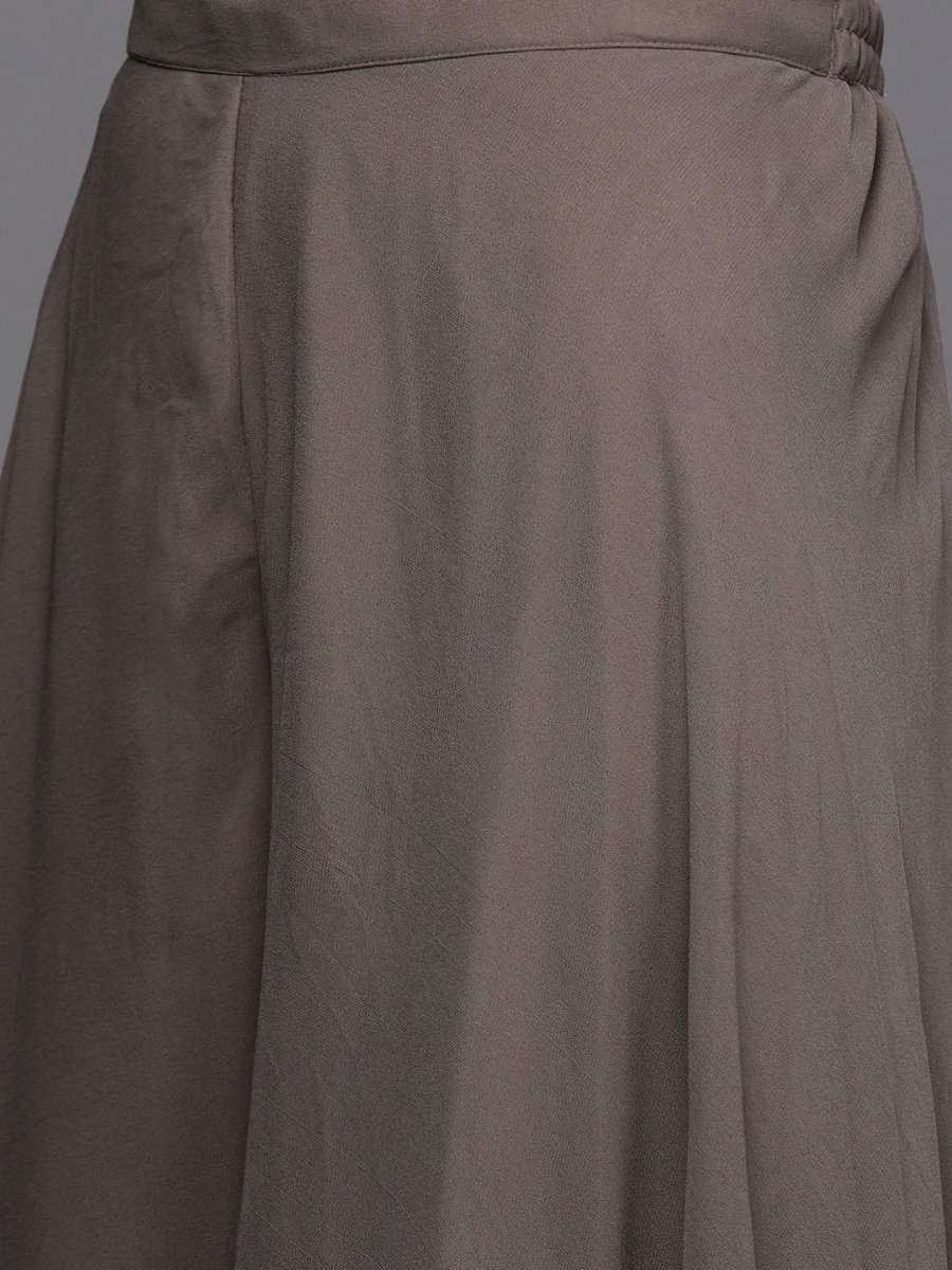 Dark Taupe Embroidered Kurta with Sharara - inddus-us
