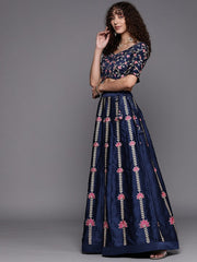 Navy blue and pink Readymade embroidered lehenga choli with dupatta