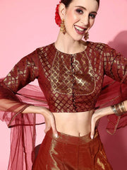 Deep Maroon Woven Design Semi-stitched Lehenga Choli With Dupatta - Inddus.com