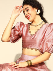 Dirty Pink Brocade Woven Flared Skirt with Top - Inddus.com