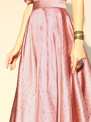 Dirty Pink Brocade Woven Flared Skirt with Top - Inddus.com