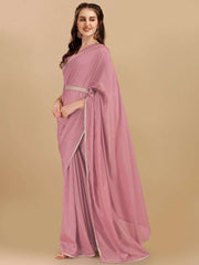 Dirty Pink Embroidered Silk Blend Saree & Embellished Belt - Inddus.com