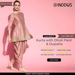 Dirty Pink Kurta with Dhoti Pants and Dupatta - Inddus.com