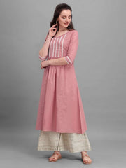Dirty Pink Laced Kurta - Inddus.com