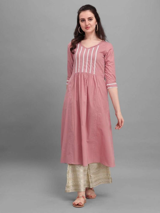 Dirty Pink Laced Kurta - Inddus.com
