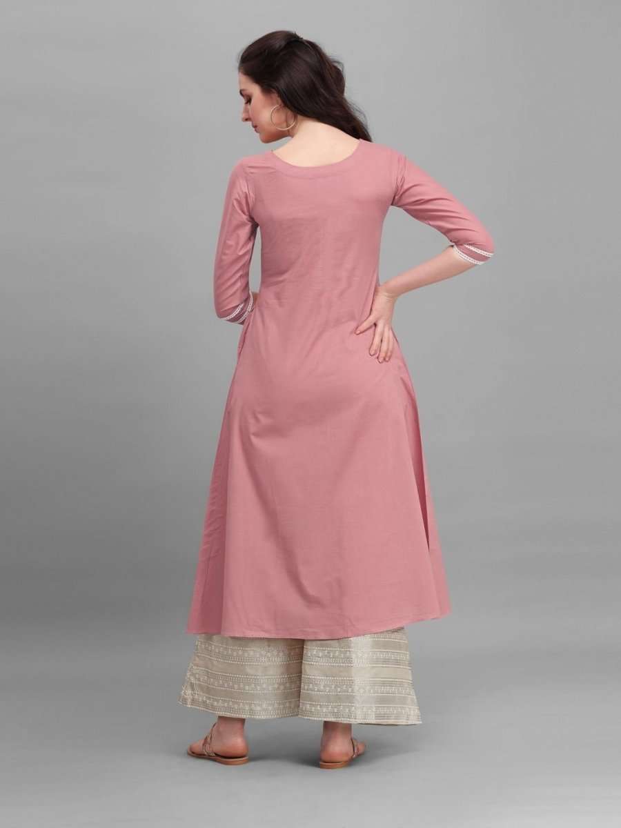 Dirty Pink Laced Kurta - Inddus.com