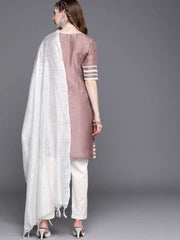 Dirty Pink Laced Kurta with Pants and Dupatta - Inddus.com