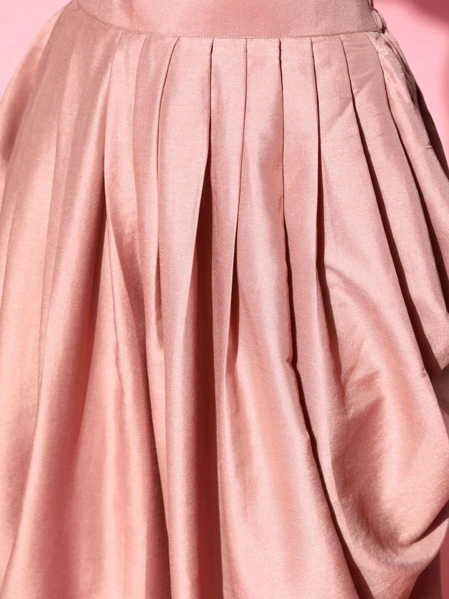 Dirty Pink Panelled Kurta with Dhoti Pants and Organza Dupatta - Inddus.com