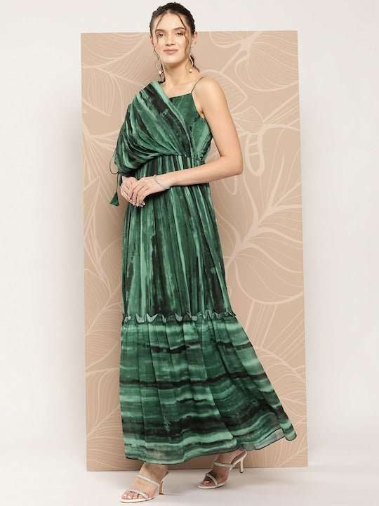 Drape Ombre Printed Maxi Gown with Inner - Inddus.com