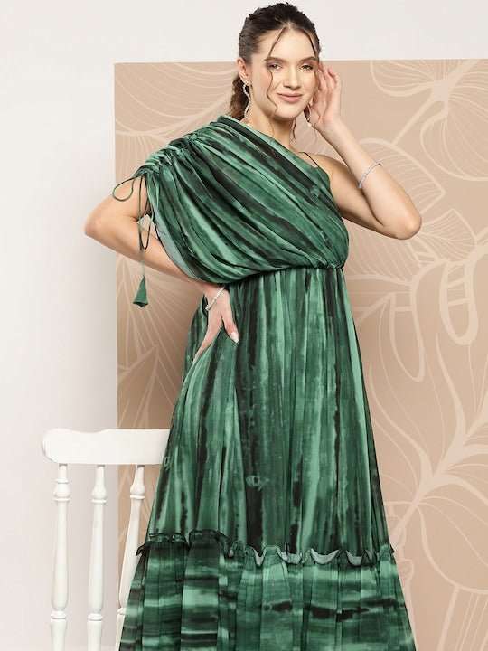 Drape Ombre Printed Maxi Gown with Inner - Inddus.com