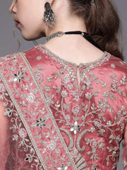 Dusty Pink Embroidered Semi-Stitched Lehenga with Unstitched Blouse & Dupatta - Inddus.com