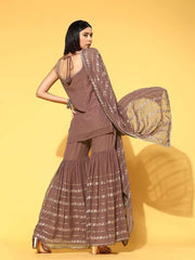 elegant mauve poly georgette solid kurta set