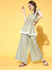 Elegant Sage Green Poly Georgette Solid Crop Top - inddus-us