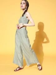 Elegant Sage Green Poly Georgette Solid Crop Top - inddus-us