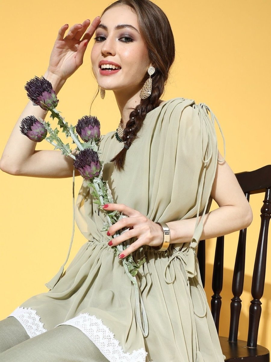 Elegant Sage Green Poly Georgette Solid Crop Top - inddus-us