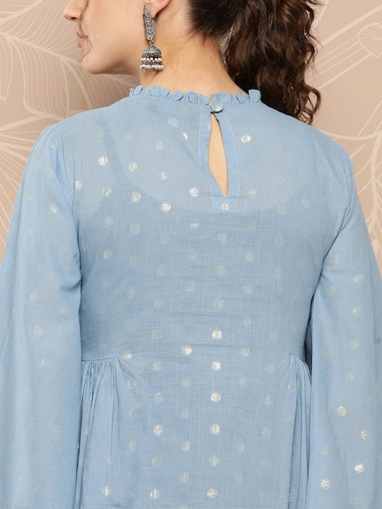 Embroidered A-Line Cotton Midi Dress with Inner - Inddus.com