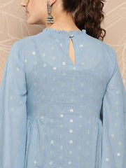 Embroidered A-Line Cotton Midi Dress with Inner - Inddus.com