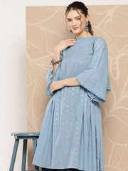 Embroidered A-Line Cotton Midi Dress with Inner - Inddus.com