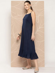 Embroidered A-Line Cotton Midi Dress with Inner - Inddus.com