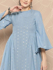 Embroidered A-Line Cotton Midi Dress with Inner - Inddus.com