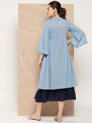 Embroidered A-Line Cotton Midi Dress with Inner - Inddus.com