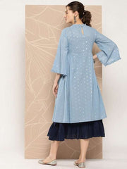 Embroidered A-Line Cotton Midi Dress with Inner - Inddus.com