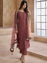 Embroidered Kurta with Trousers & Dupatta - Inddus.com