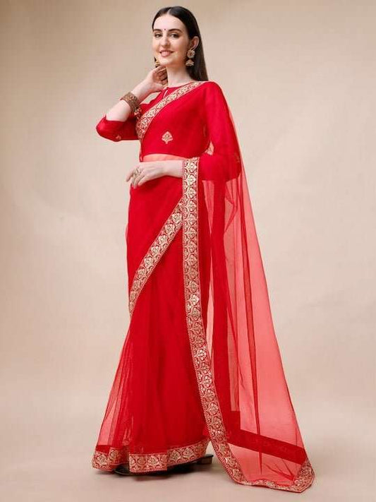 Embroidered Net Saree