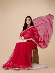 Embroidered Net Saree