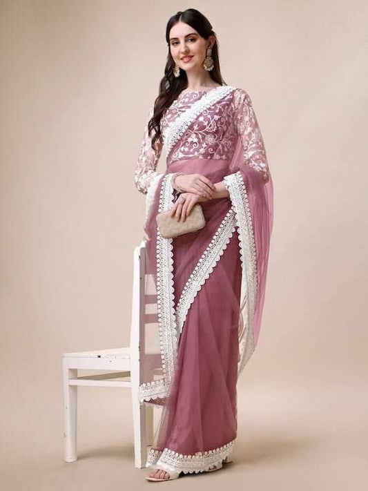 Embroidered Net Saree