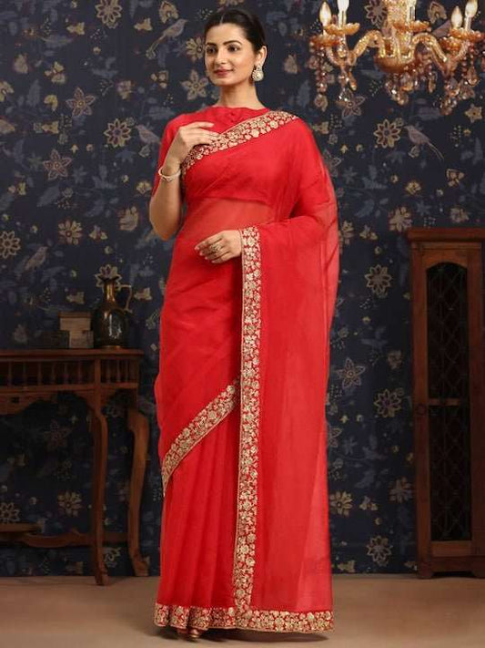 Embroidered Organza Saree