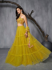 Embroidered Semi-Stitched Lehenga & Unstitched Blouse With Dupatta - Inddus.com