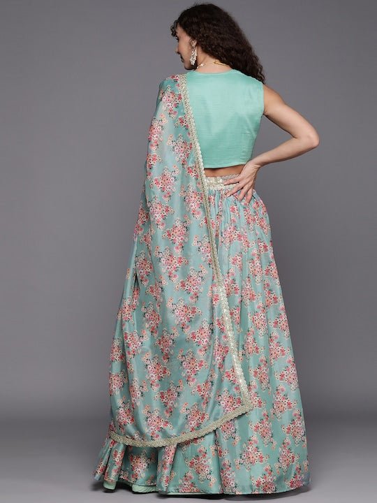 Embroidered Sequinned Unstitched Lehenga & Blouse With Dupatta - Inddus.com