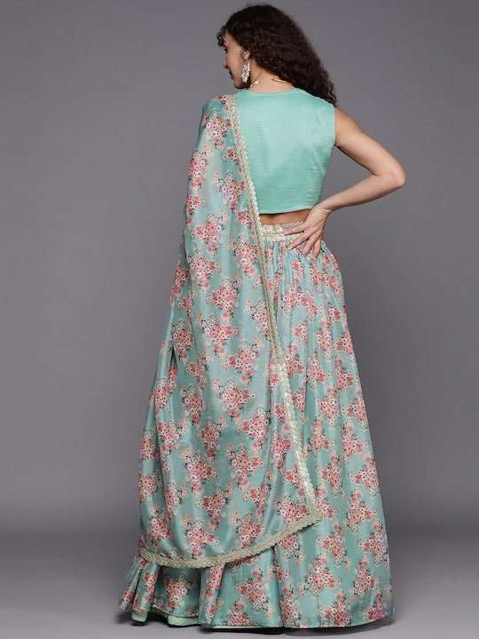 Embroidered Sequinned Unstitched Lehenga & Blouse With Dupatta - Inddus.com