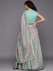 Embroidered Sequinned Unstitched Lehenga & Blouse With Dupatta - Inddus.com
