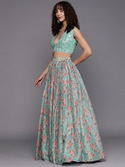Embroidered Sequinned Unstitched Lehenga & Blouse With Dupatta - Inddus.com