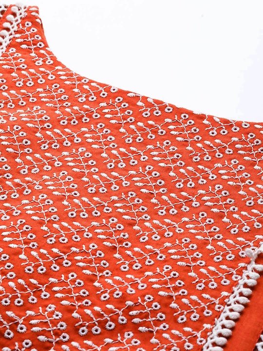 Embroidered Thread Work Kurta with Trousers - Inddus.com