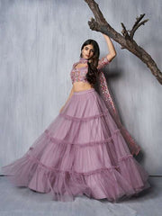 Embroidered Thread Work Semi-Stitched Lehenga & Unstitched Blouse With Dupatta - Inddus.com